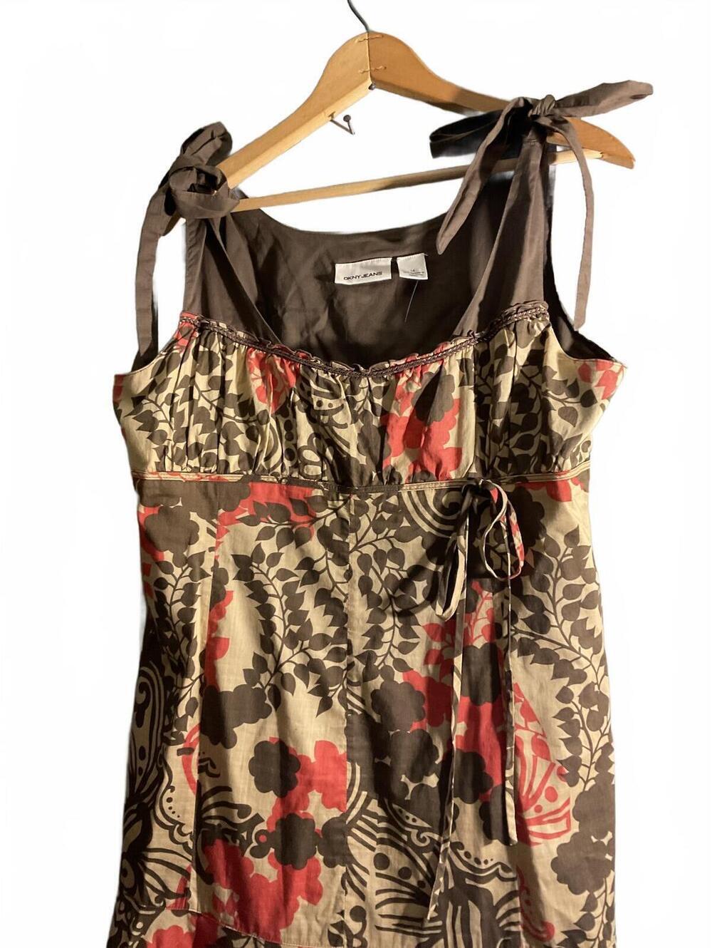 DKNY Drop Waist  Floral Print Midi Dress with Tie Straps Size 14 - Picture 4 of 12